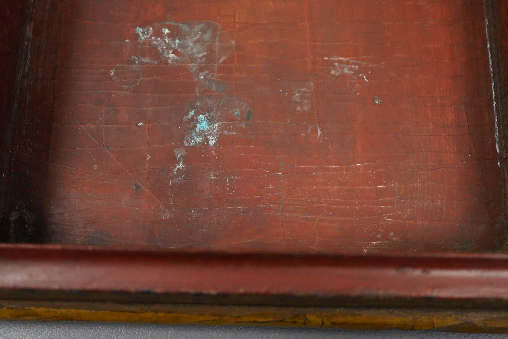 A Chinese inscribed polychrome lacquer document box, Qianlong mark and inscription